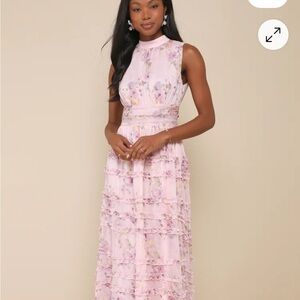Lulu's pink Floral Maxi Dress